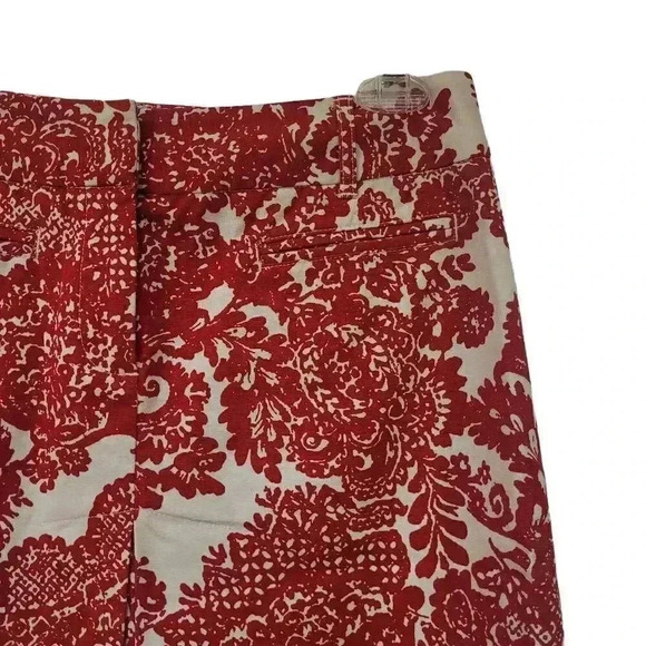 Talbots Women's Red & Ivory Cotton/Spandex Jacquard Floral A-Line Skirt - Picture 3 of 9